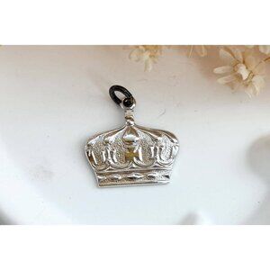 Crown Shaped Hand Carved 925 Wells Sterling Silver Vintage Pendant | Charm
